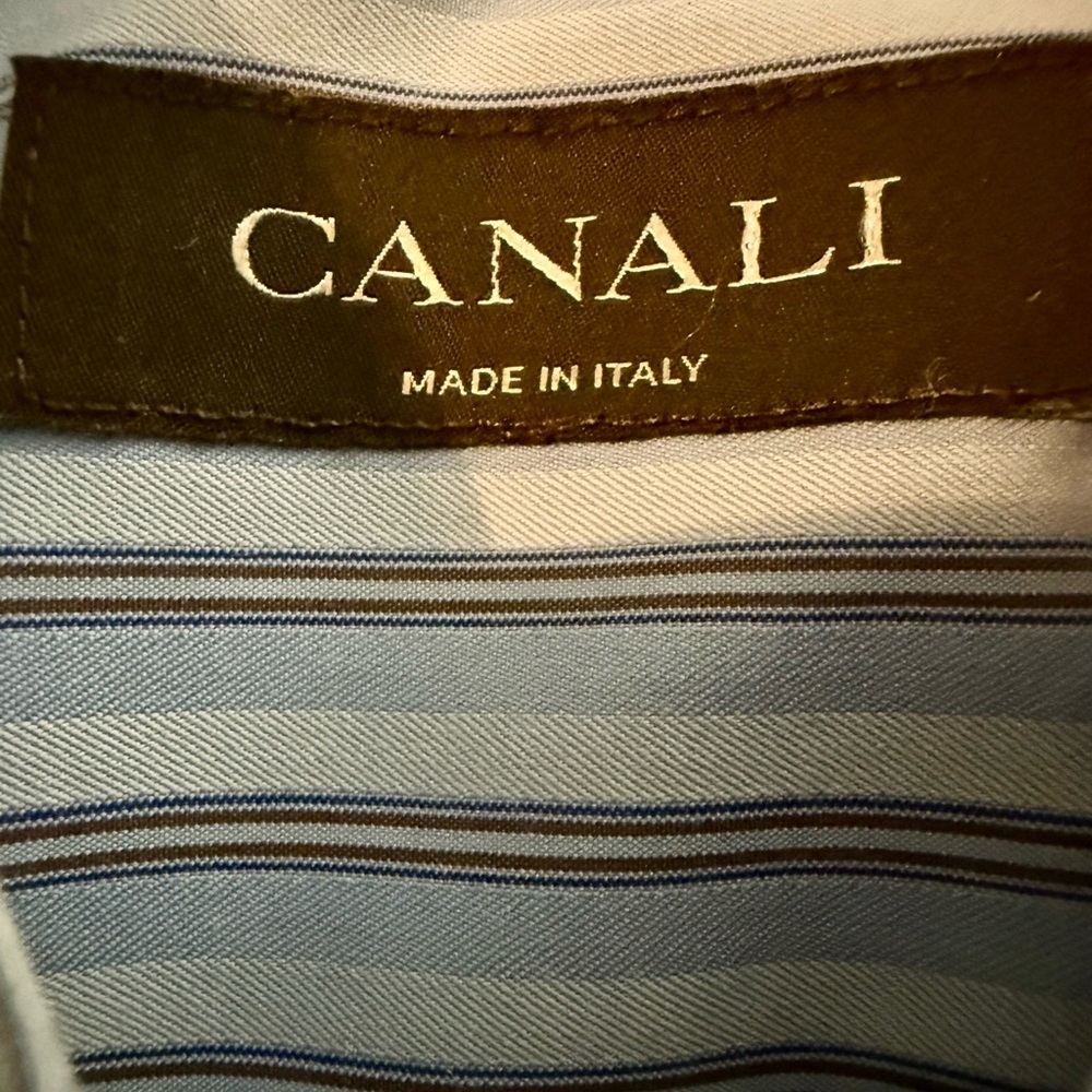 Canali Luxury Striped Dress Shirt 16.5 42 Made in Italy 100% Cotton L